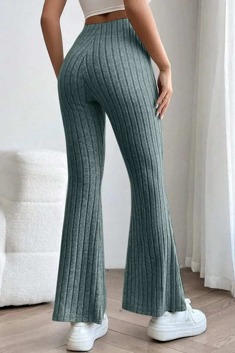 Basic Bae Full Size Ribbed High Waist Flare Pants for Women - Love Salve